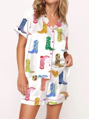 Sheshow Cowboy Boot Print Pajama Set